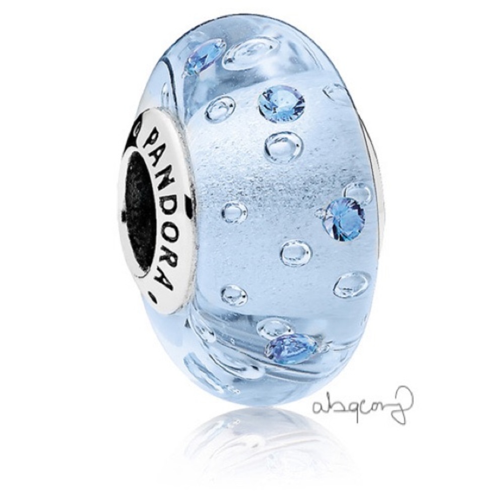 EUC Pandora 796365CZB Sterling Silver Ice Drops Blue Murano Glass Charm